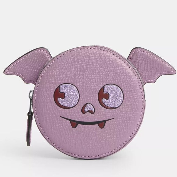 Coach Halloween Bat Coin Card Case Lilac Crossgrain Leather - Picture 1 of 16